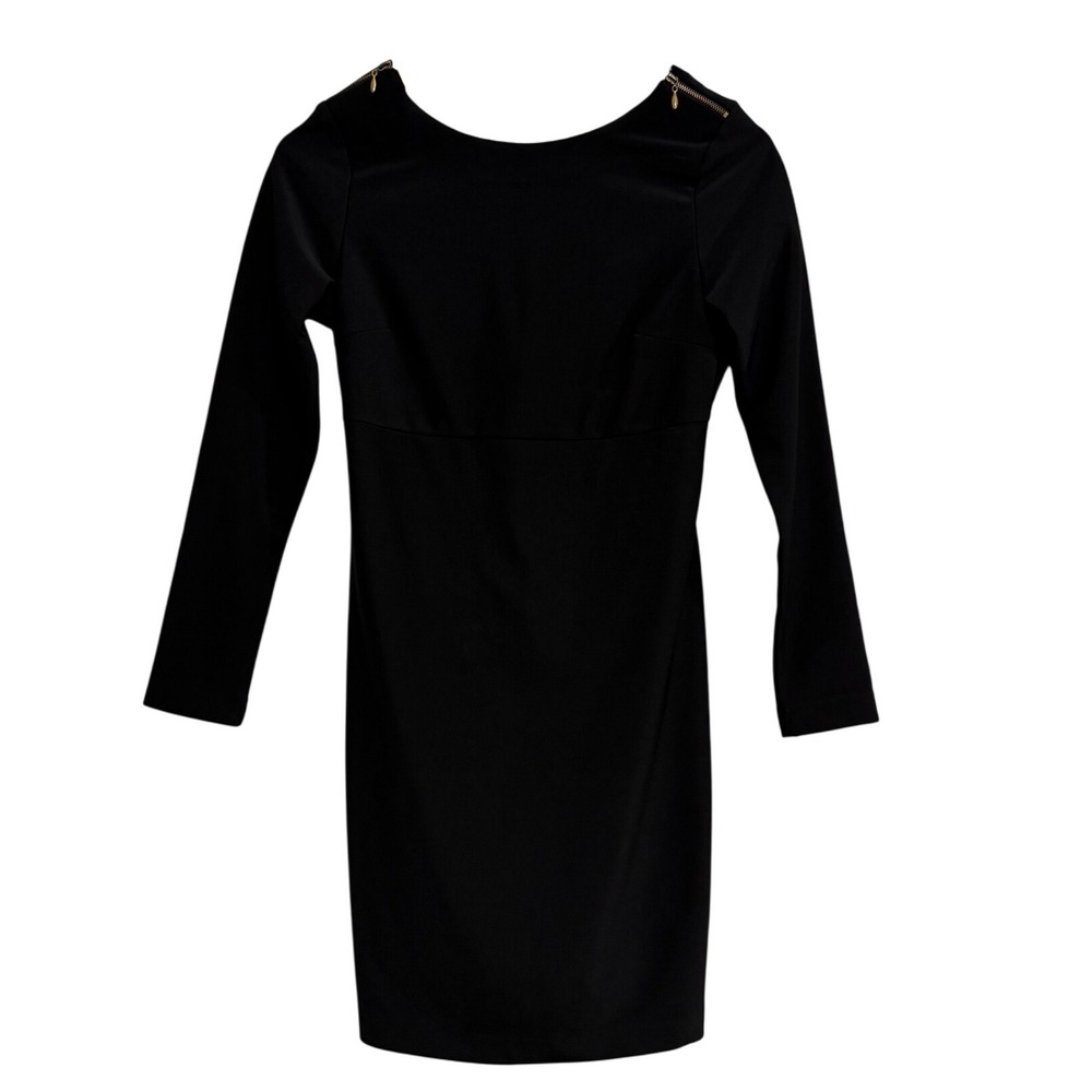 Costa Blanca Black Dress Long Sleeve Zipper Shoulder Detail Sz S Holiday Classic